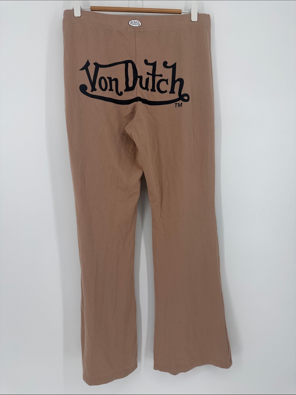 Vintage Y2K Von Dutch Logo Flare Pants Brown Low Rise 1X